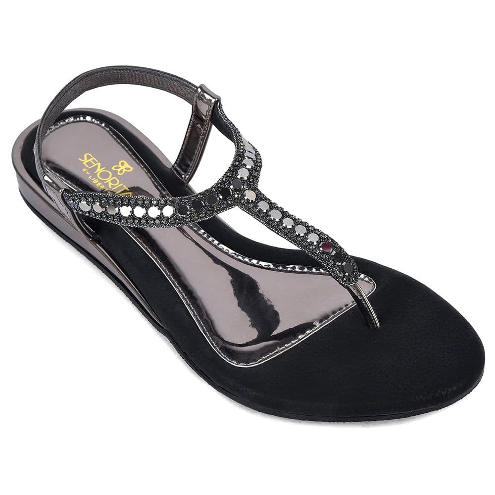 Senorita STY-179E Black Casual Flat Sandal for Women by Liberty — 3/36 / Black