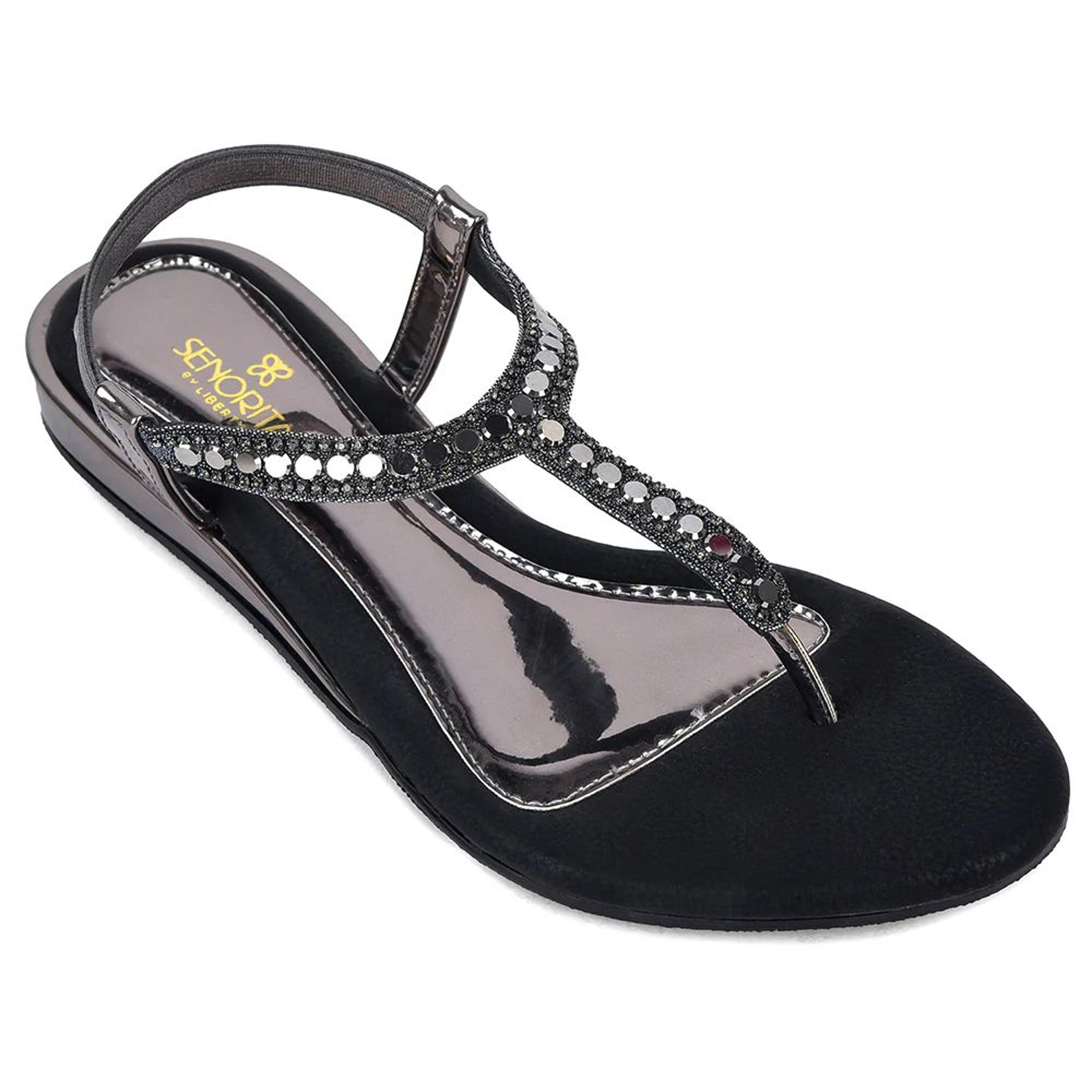 Senorita STY-179E Black Casual Flat Sandal for Women by Liberty