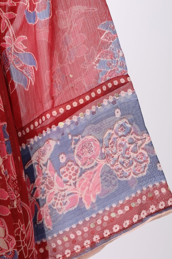 Red Floral Printed Chiffon Flared Kurta with Straight Pants and Dupatta Set — photo 7