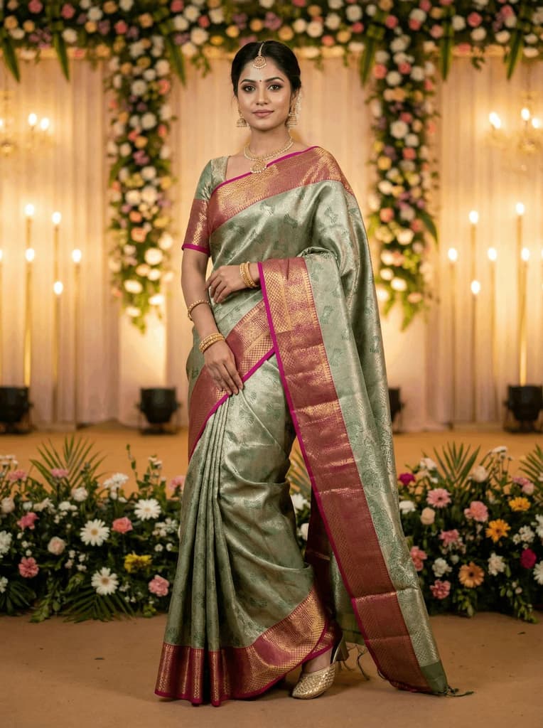 MIMOSA Women's Woven Design Kanjivaram Style Art Silk Saree with Blouse Piece - Green (SA00002804GRNFREE) — photo 3