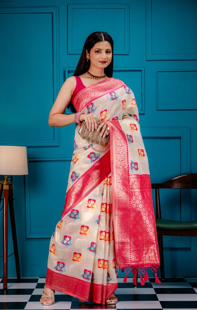 Mimosa Women's Woven Design Kanjivaram Style Art Silk Saree With Blouse Piece : SA00001624HWFREE — photo 5