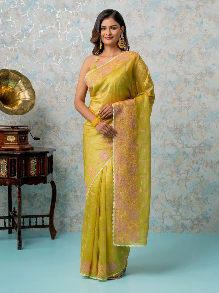 Mimosa Women's Woven Design Banarasi Style Tissue Crush Saree With Blouse Piece : SA00002010GDFREE — photo 3