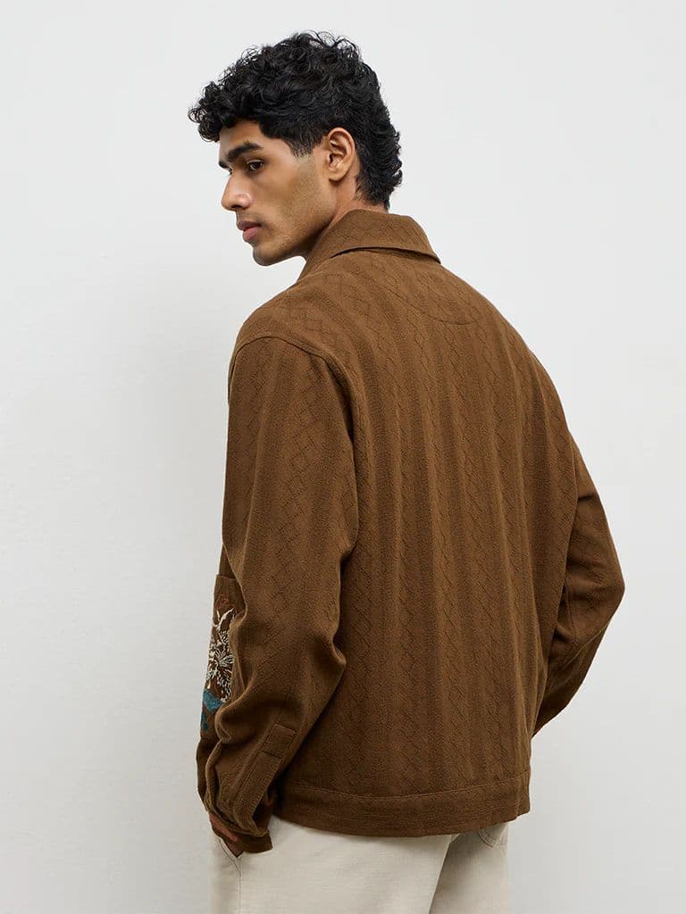 ETA Brown Floral-Embroidered Relaxed-Fit Cotton Shirt — photo 4
