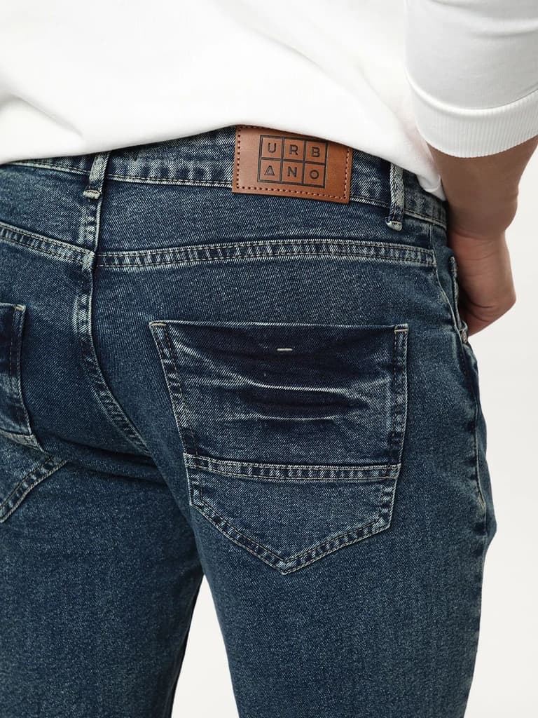 Men's Light Blue Regular Fit Acid Washed Denim Jeans Stretchable — photo 7