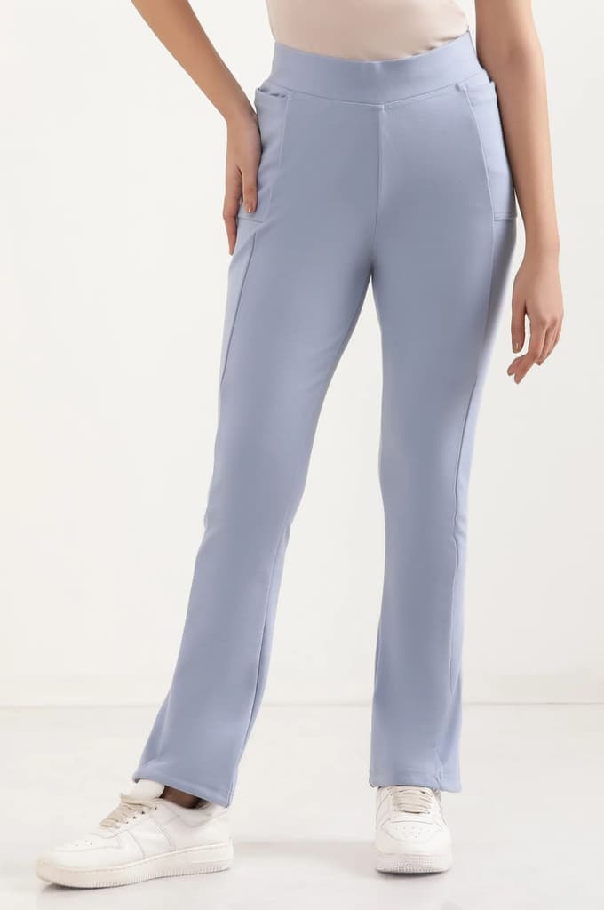 Blue Solid Flared Pants With Elasticated Waist — photo 2