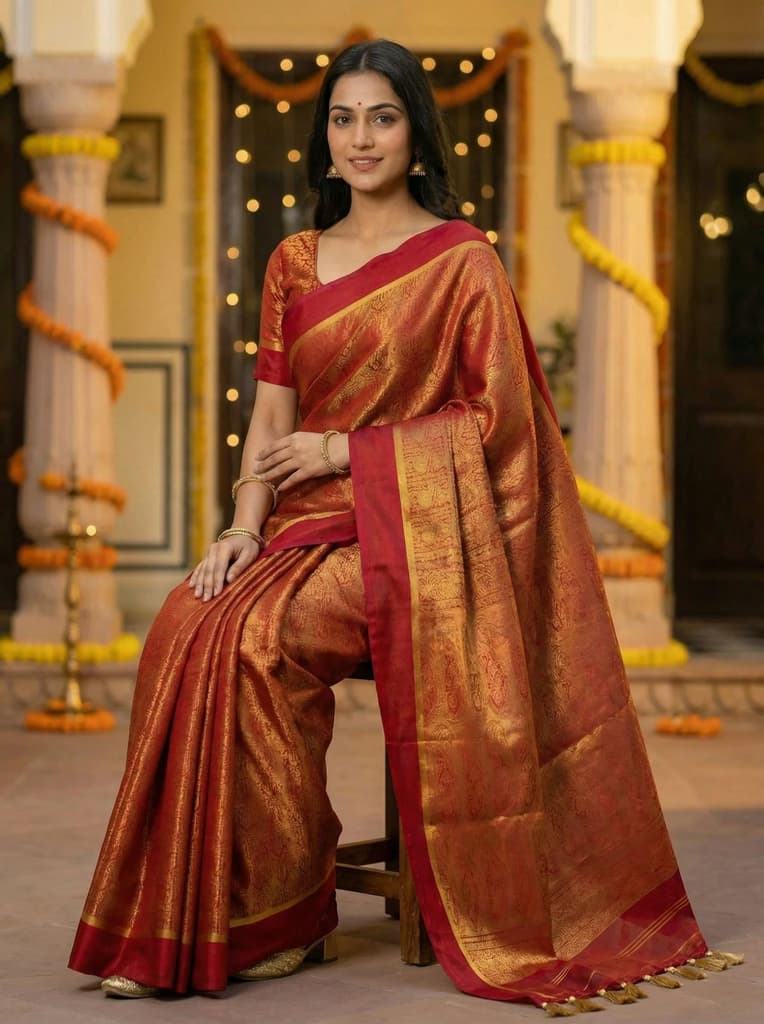 MIMOSA Women's Woven Design Mysore Silk Style Crepe Saree with Blouse Piece - Maroon ( SA00003134MRFREE ) — photo 4