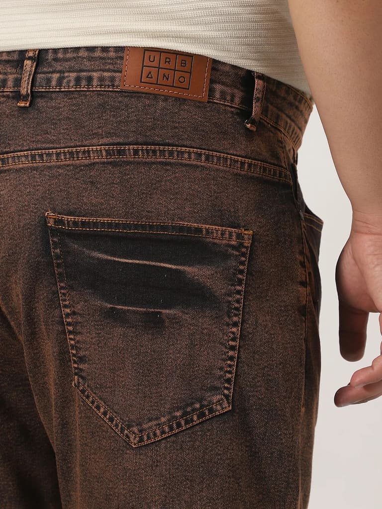 Plus Men's Light Brown Straight Fit Heavy Washed Jeans Stretchable — photo 6