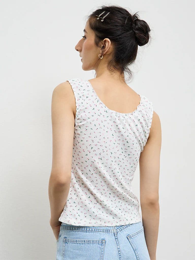 Nuon White Floral Printed Cotton-Blend Tank Top — photo 4