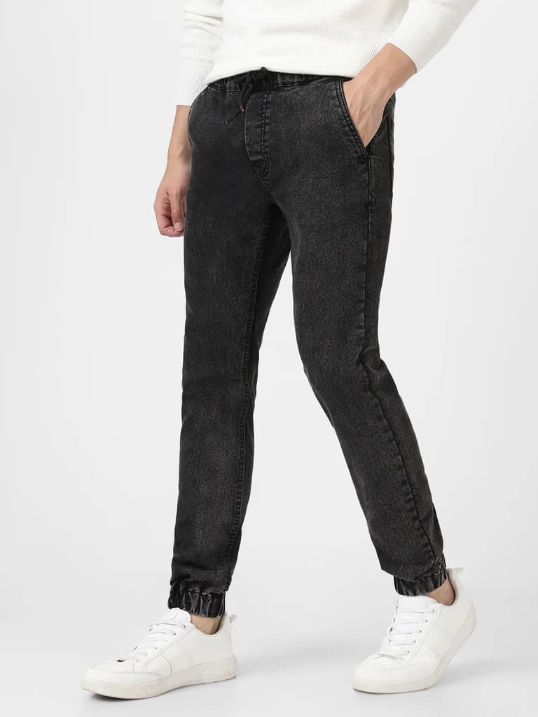 Men's Black Slim Fit Washed Jogger Jeans Stretchable — photo 2