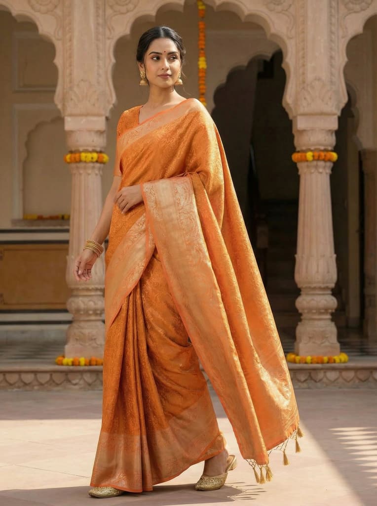 MIMOSA Women's Woven Design Banarasi Style Art Silk Saree with Blouse Piece - Peach ( SA00003132PCFREE ) — photo 3