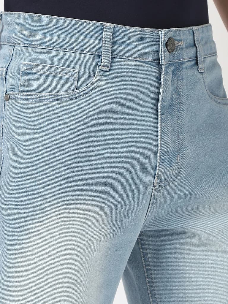 Men's Ice Blue Straight Fit Washed Jeans Stretchable — photo 6