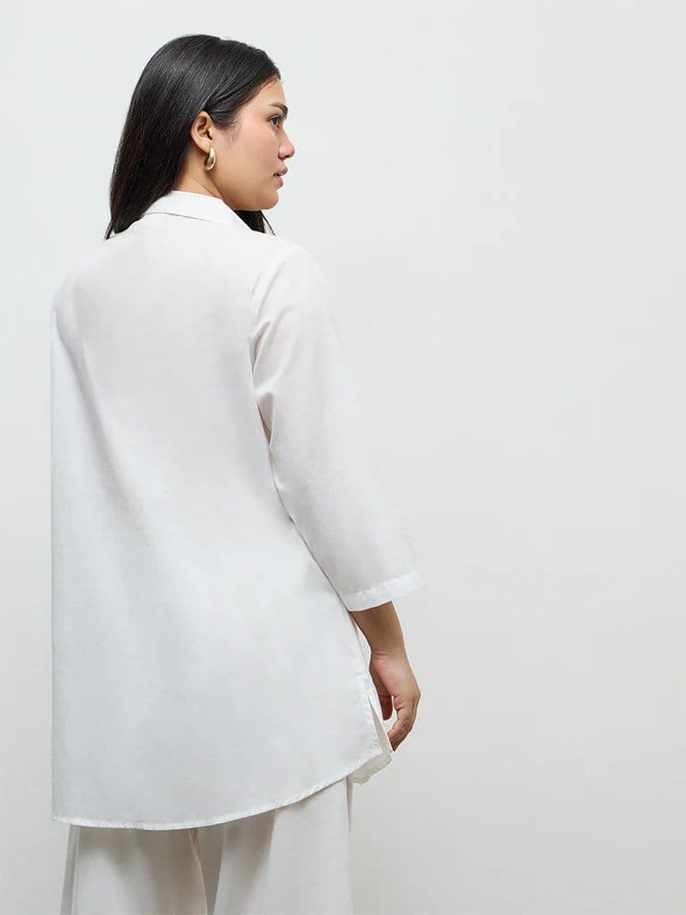 Diza White Floral Embroidered Cotton Tunic — photo 4