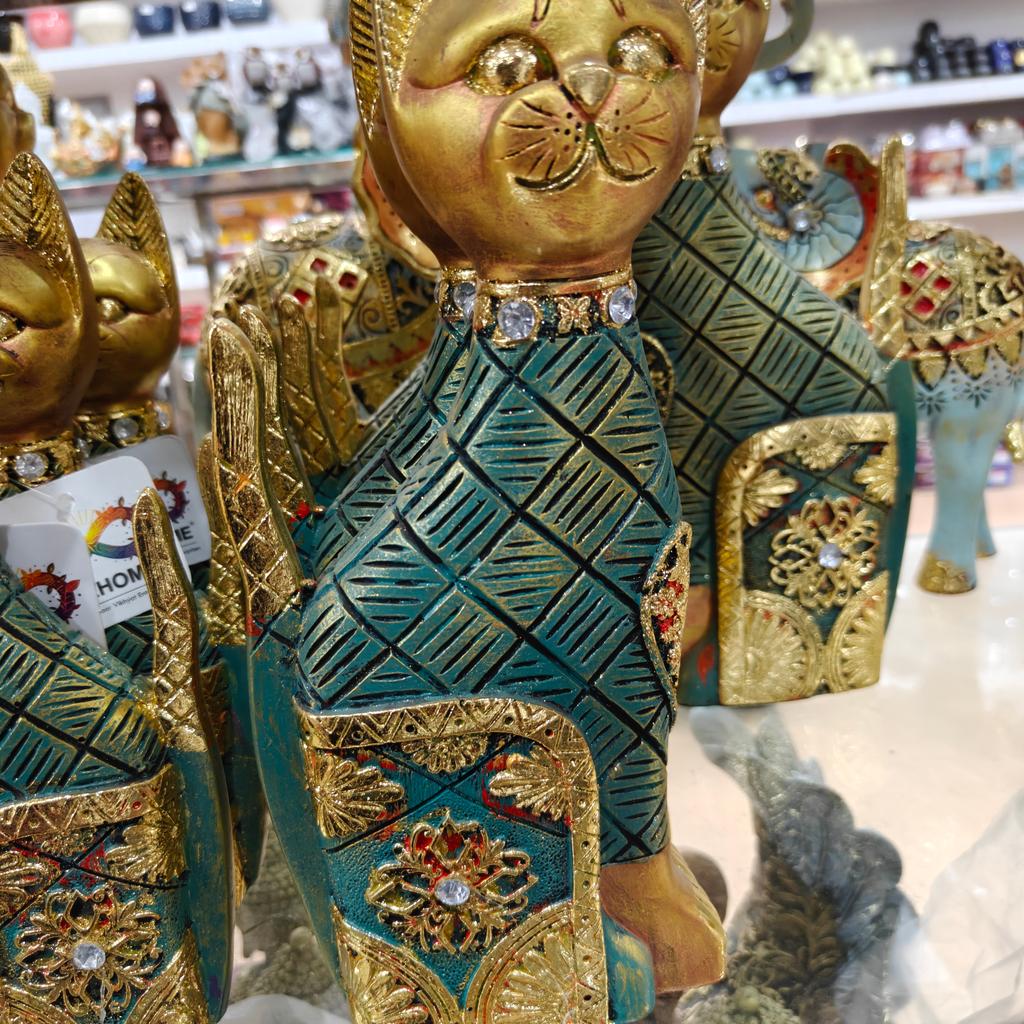 Gold Cat Statue | Decorative | Glass | Gold