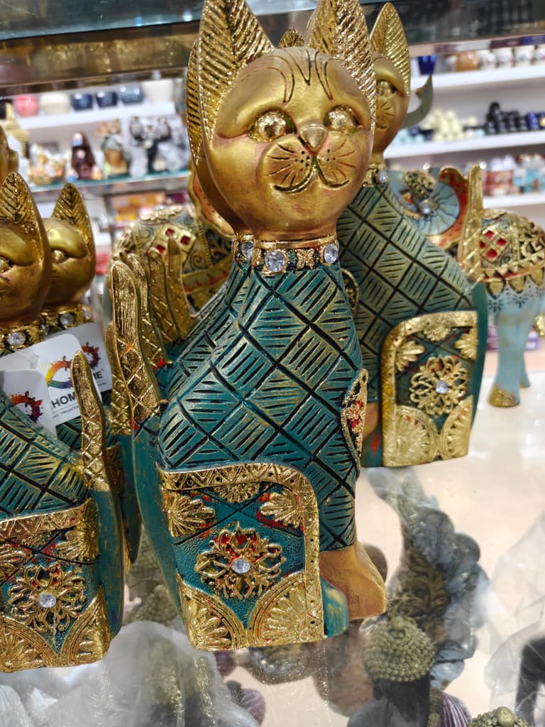 Gold Cat Statue | Decorative | Glass | Gold
