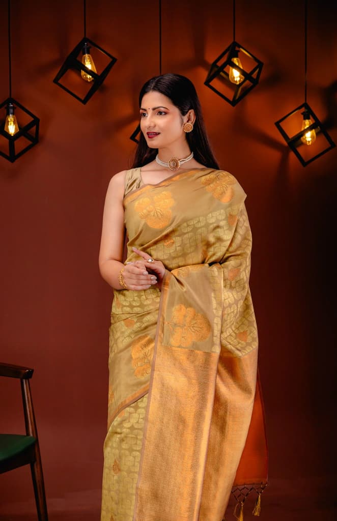 Mimosa Women's Woven Design Kanjivaram Style Art Silk Saree With Blouse Piece : SA00001762GDFREE — photo 2