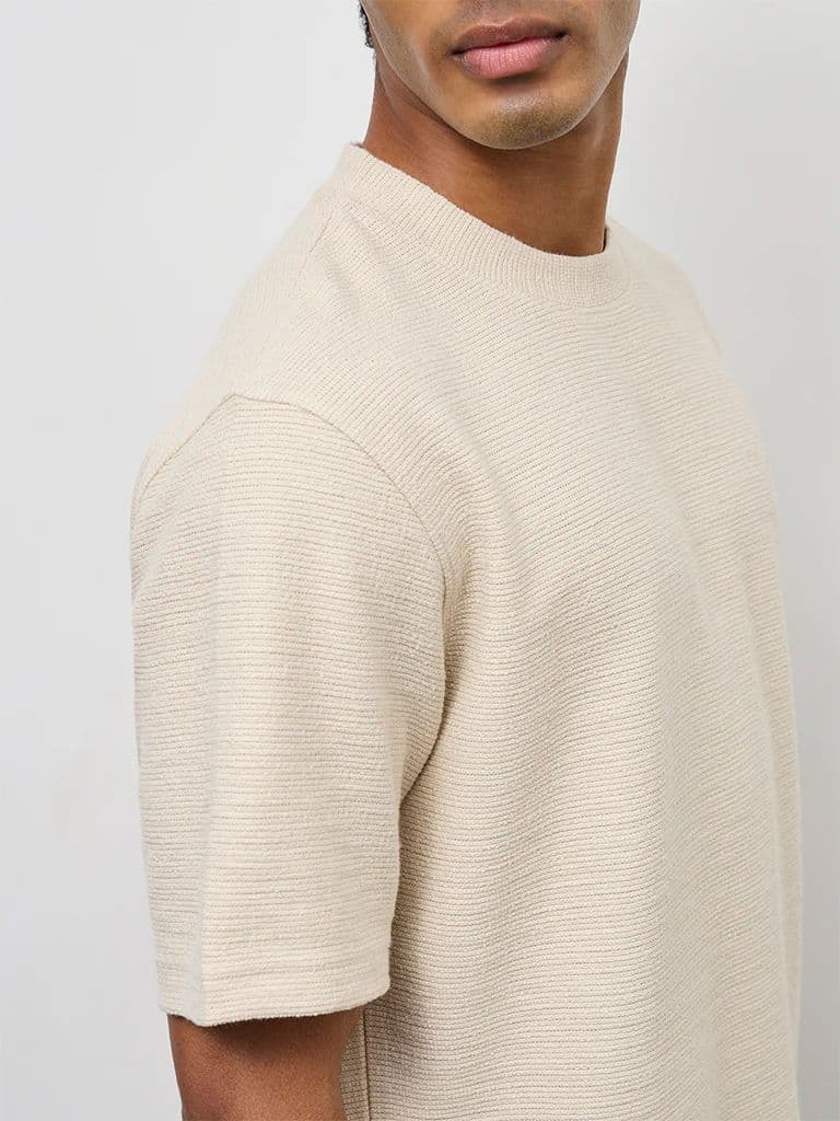 ETA Cream Textured Relaxed-Fit Cotton-Blend T-Shirt — photo 4