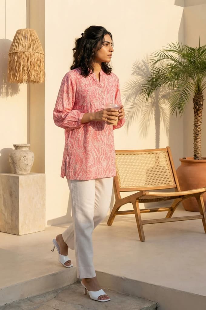 Pink Paisley Printed Modal Straight Top — photo 2