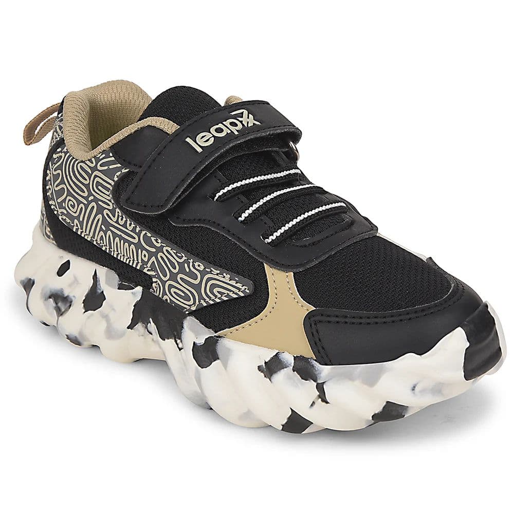 Leap7x Black Sports Non Lacing Walking Shoes For Kids DENIAL-2 By Liberty — 9C/27 / Black