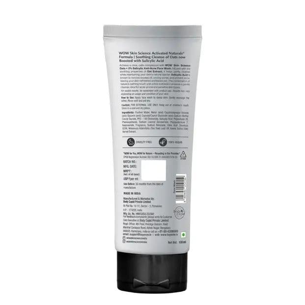 Oat Extract Salicylic Acid Anti Acne Face Wash Clearer Skin Daily
