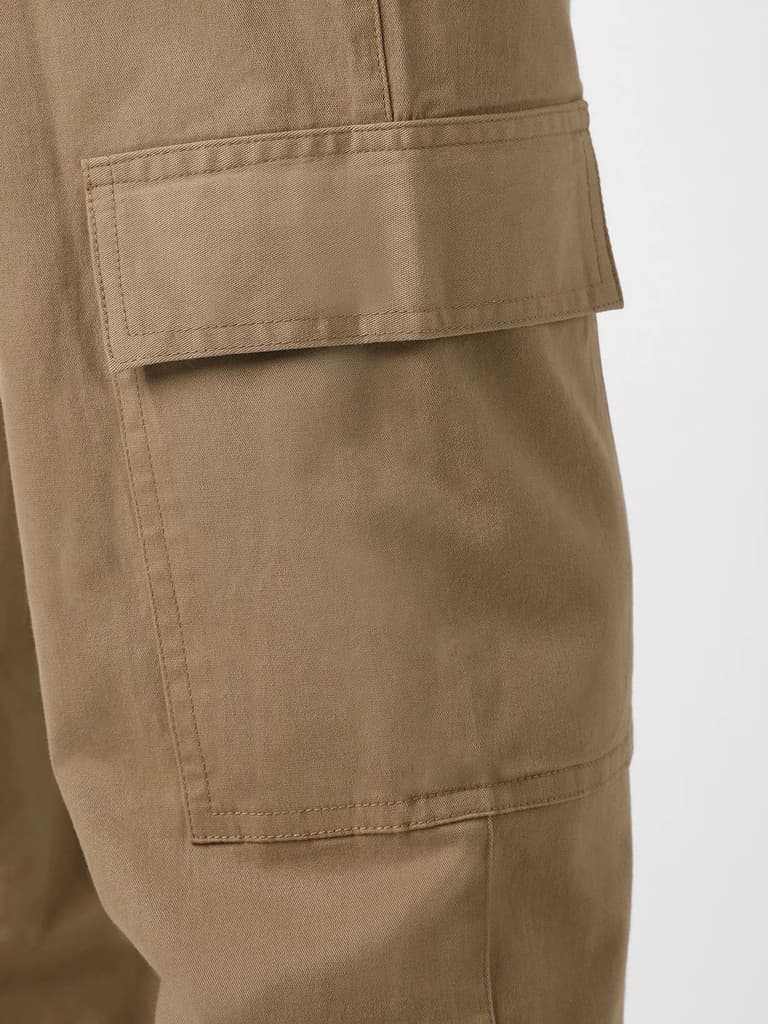 Men's Khaki Regular Fit Solid Cargo Chino Pant with 6 Pockets Stretchable — photo 5