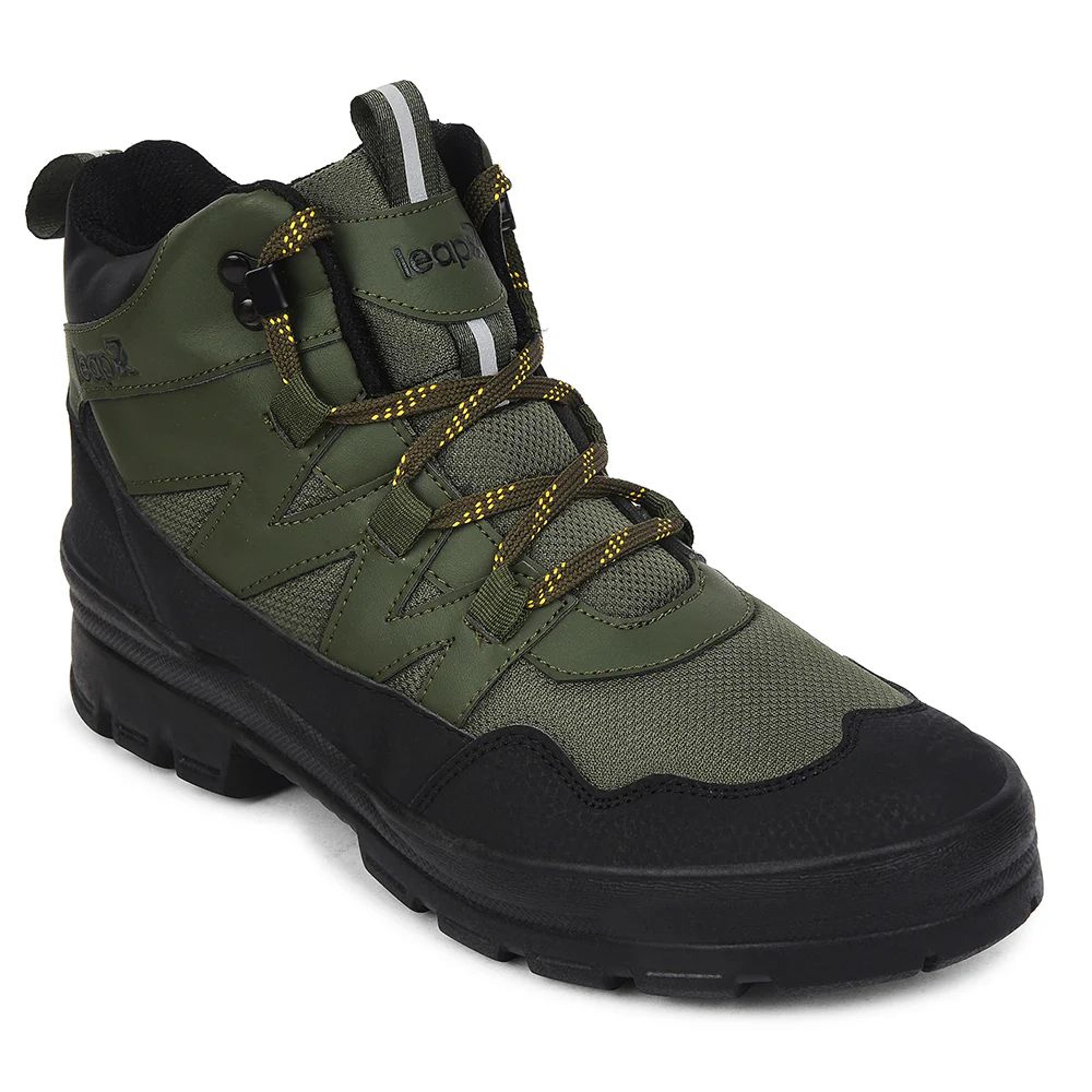 Leap7x Olive Green Sports Lace-Up Trekking Shoes For Men DRAWNER-1E By Liberty