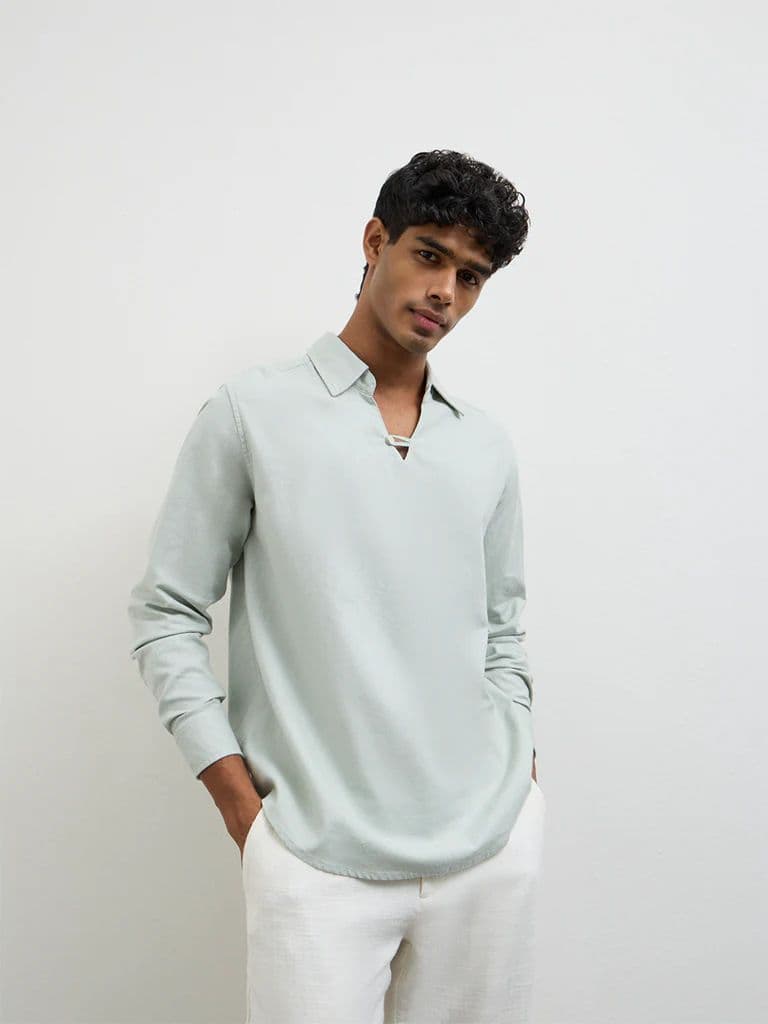 ETA Light Teal Relaxed-Fit Cotton-Blend Shirt — photo 2