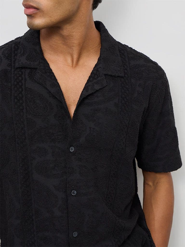 ETA Black Paisley Textured Relaxed-Fit Cotton-Blend Shirt — photo 3