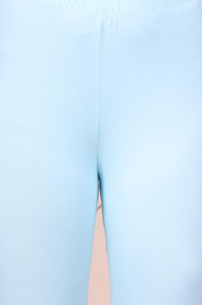 Light Blue Solid Ankle-Length Cotton Leggings — photo 6