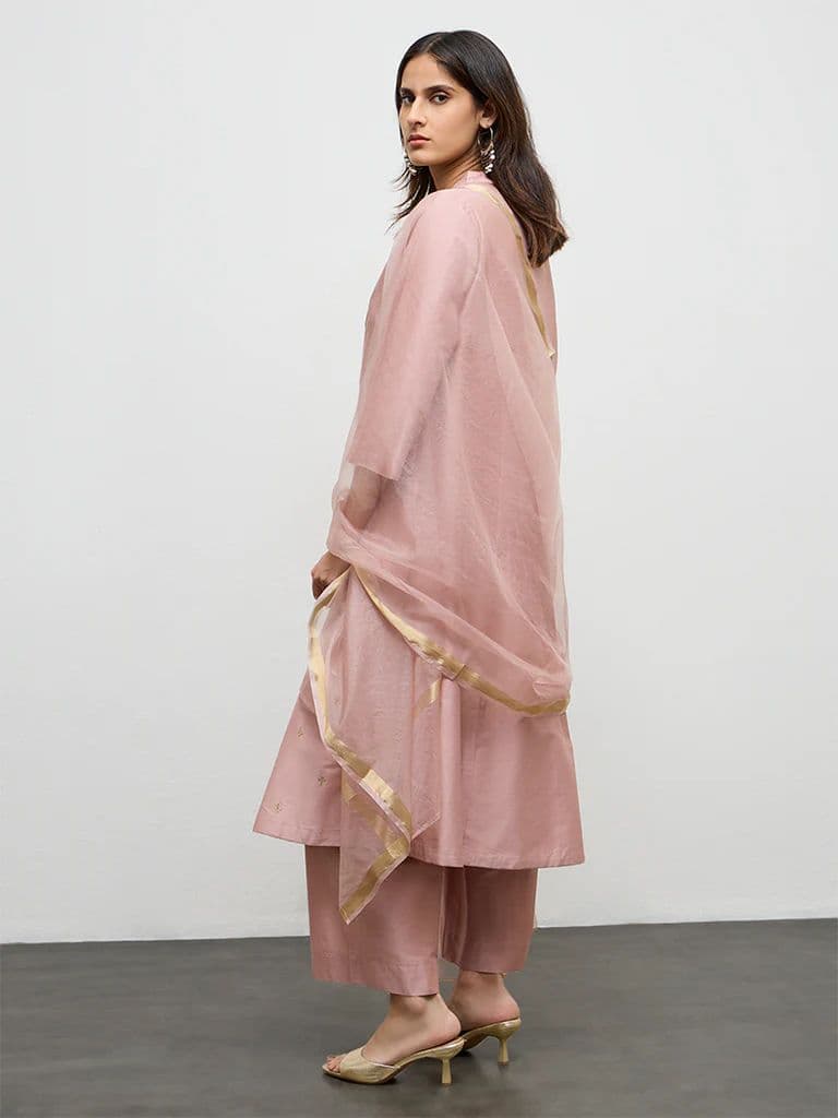 Vark Dusty Pink Embroidered A-Line Ethnic Set — photo 4