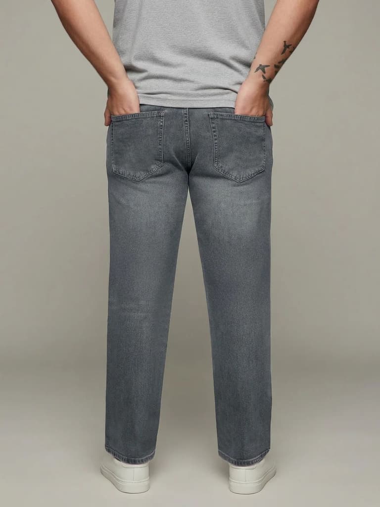 Plus Men's Light Grey Relaxed Fit Washed Denim Jeans Non-Stretchable — photo 3