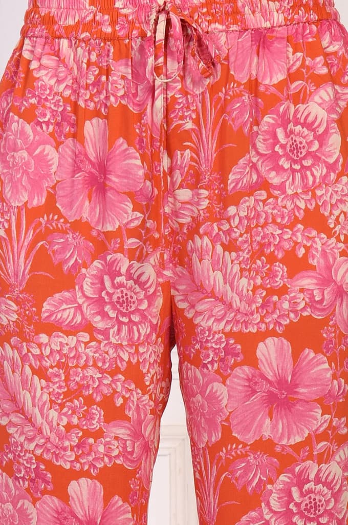 Orange Floral Printed Kaftan Modal Kurta with Pant — photo 7