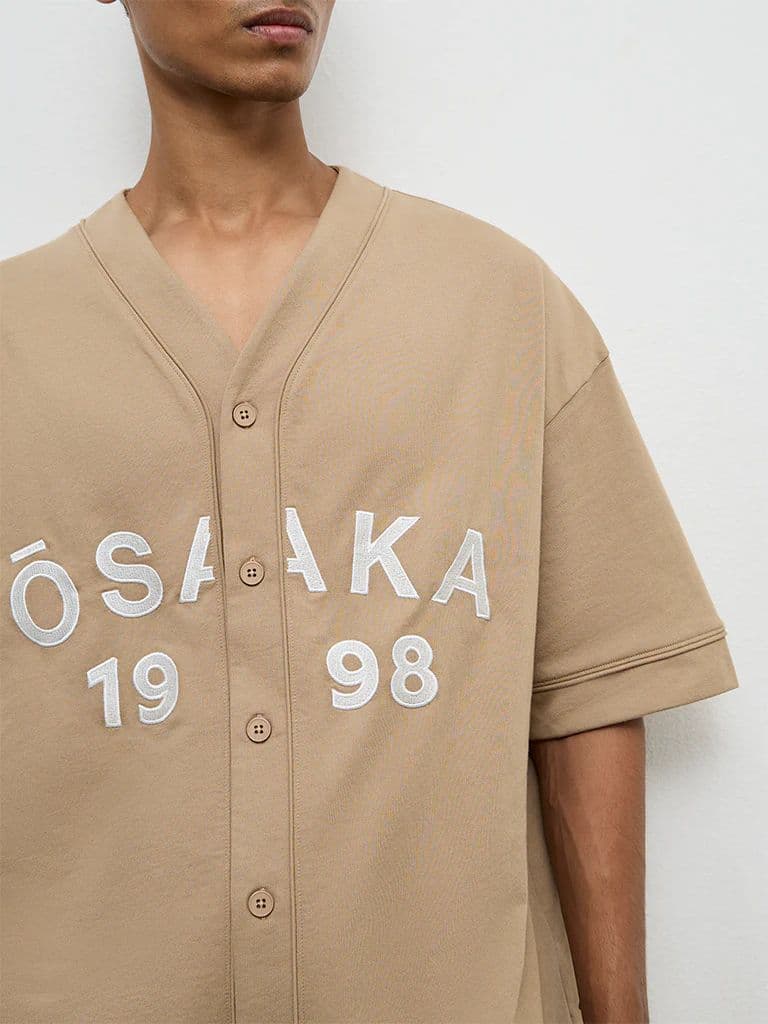 Nuon Beige Typographic Relaxed-Fit Cotton-Blend Shirt — photo 4