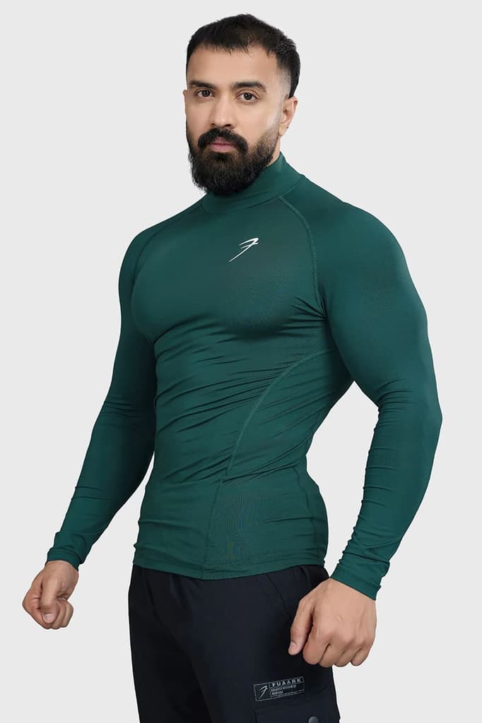 High Neck Compression Full Sleeves T-shirt Emerald — S