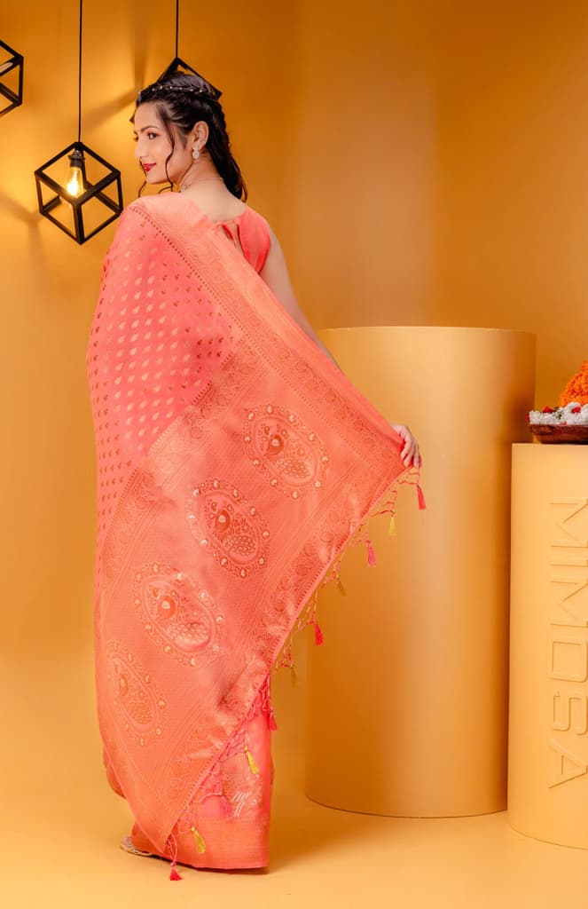 Mimosa Women's Woven Design Banarasi Style Art Silk Saree With Blouse Piece : SA00001809GJFREE — photo 6