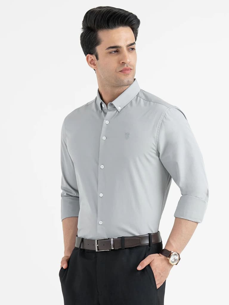 Shirts for Men in Stone Green | Cotton Blend Full Sleeve Shirt — photo 5