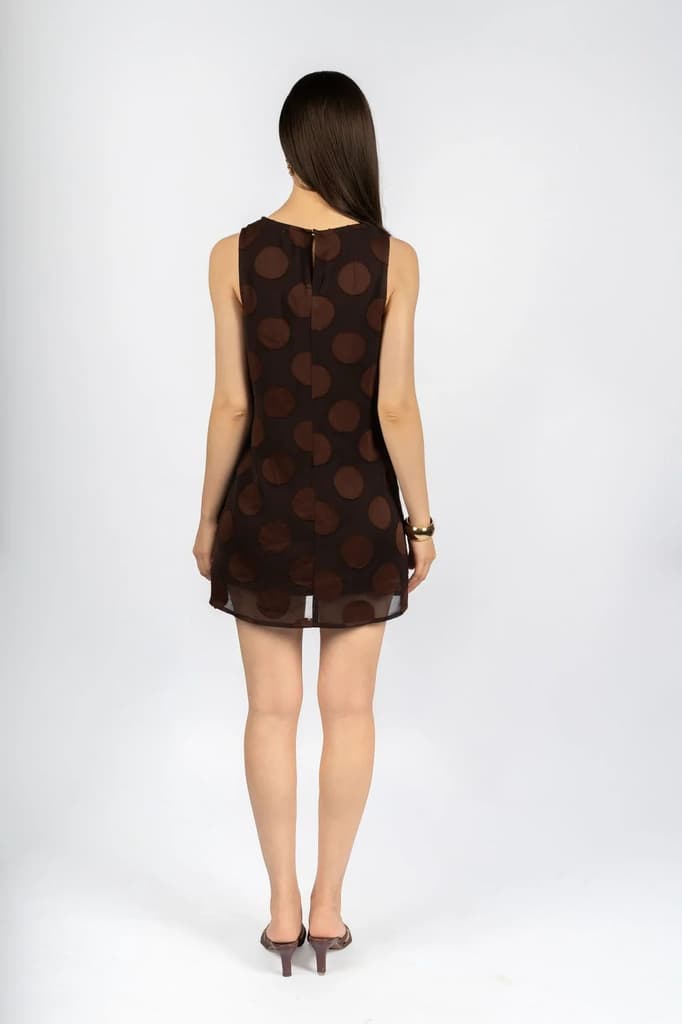 Brown Fit & Flare Dress in Poly Chiffon Jacquard — photo 2