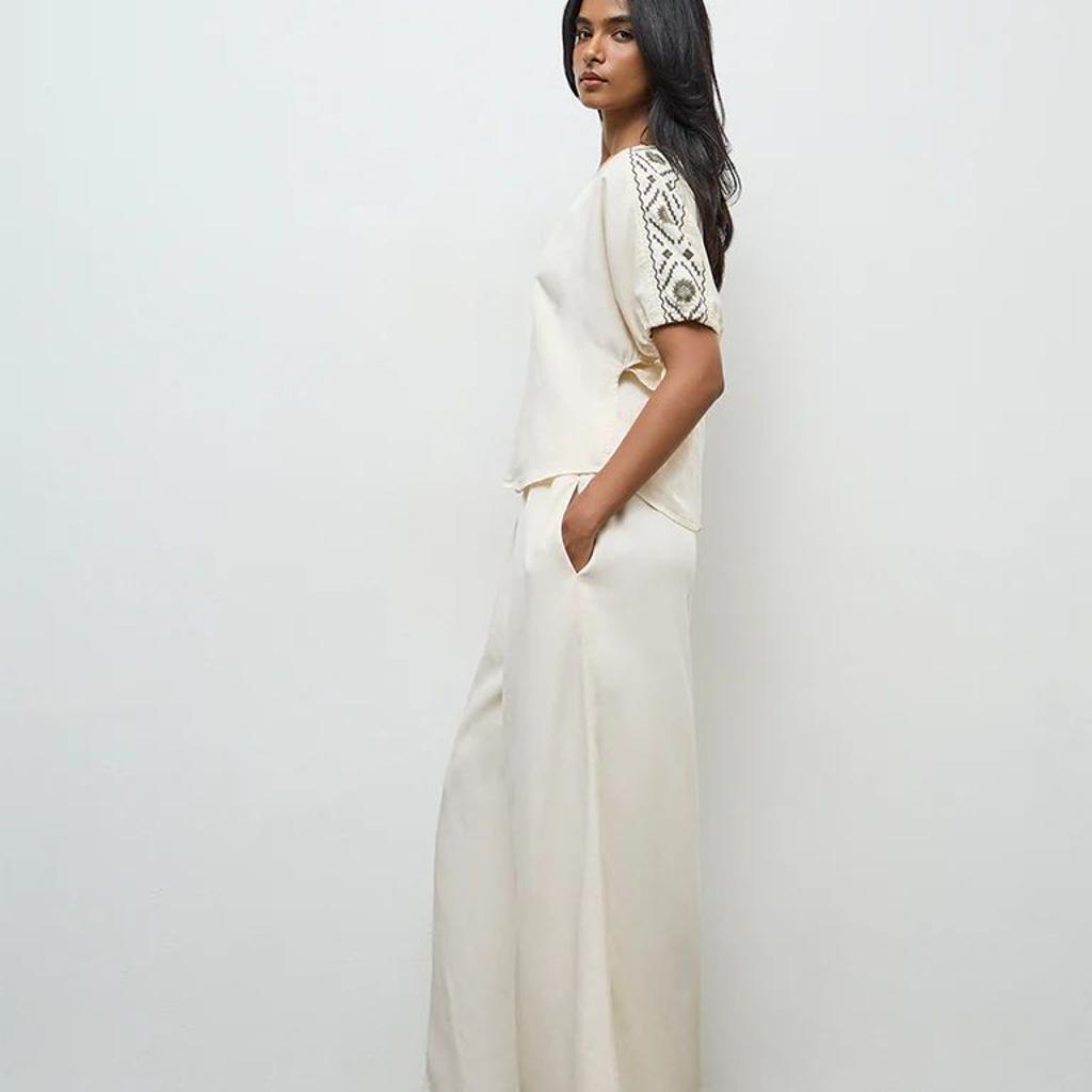 LOV Cream Solid High-Rise Pants