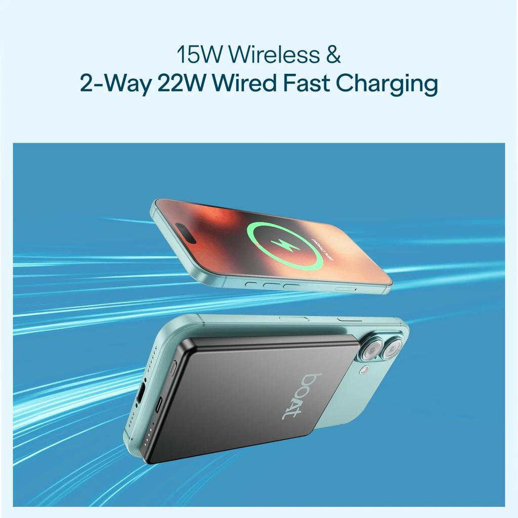 boAt Energyshroom Magnacharge Air | 4800mAh Ultra-Slim Magnetic Wireless Power Bank with 15W Wireless Charging