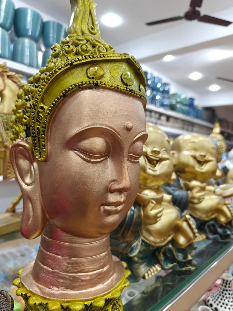 Gold Buddha Head Statue | Decorative | Gold | Yellow