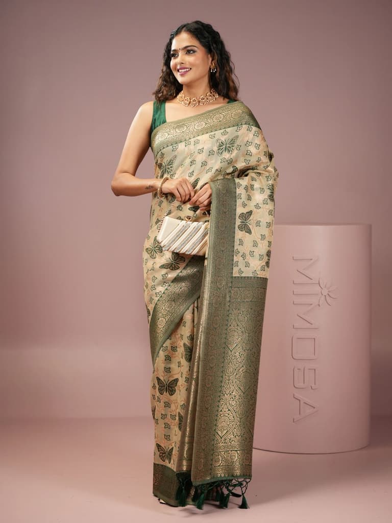 Mimosa Women's Woven Design Banarasi Style Art Silk Saree With Blouse Piece : SA00002000GRNFREE — photo 5
