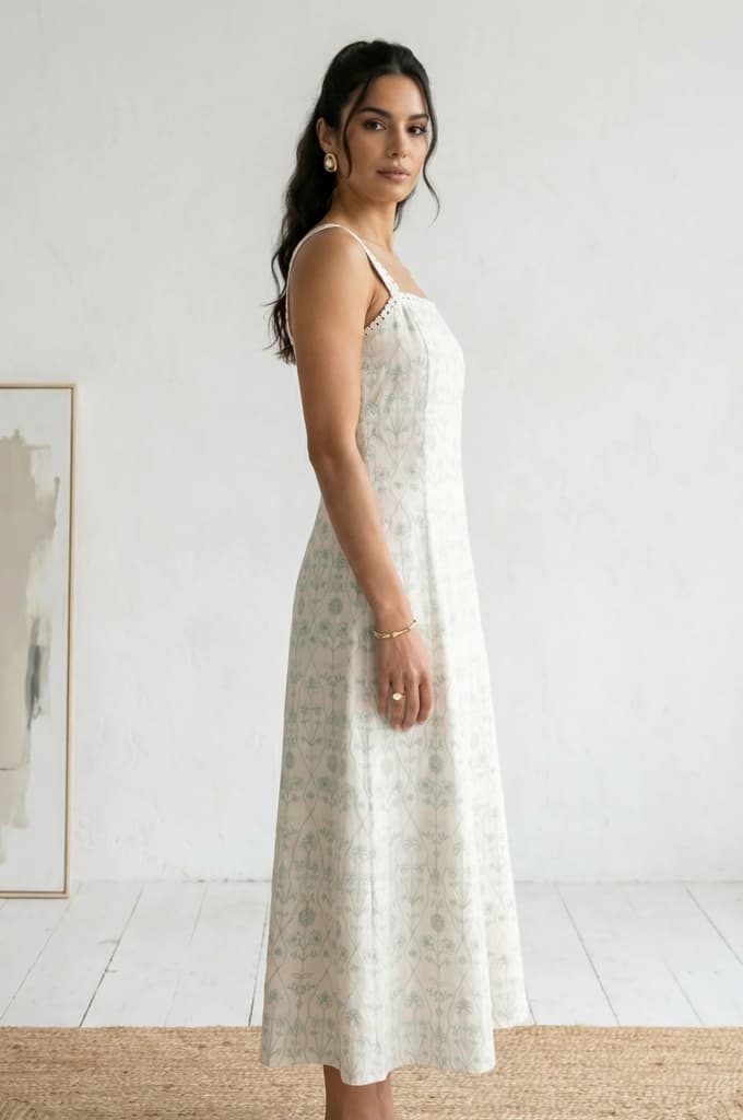 Off White Embroidered Pure Cotton A-line Dress — photo 5