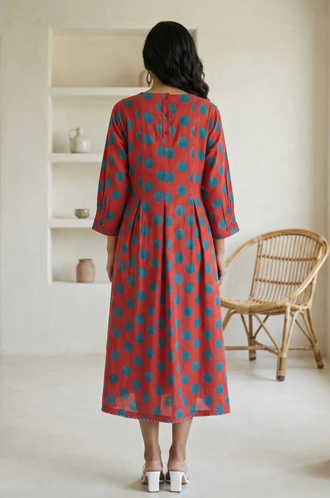 Red Polka Dots Pure Cotton A-line Dress — photo 5
