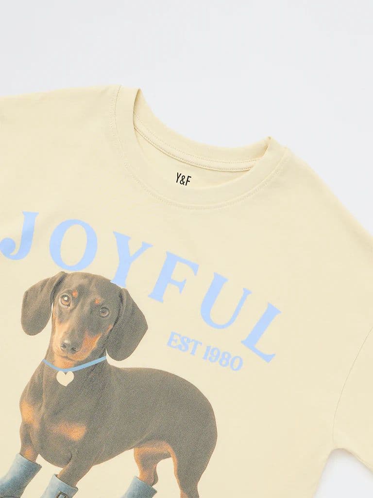 Y&F Kids Girls Yellow Printed Cotton T-Shirt — photo 6