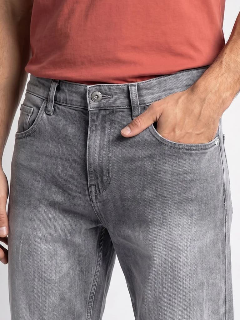 Men's Light Grey Relaxed Fit Washed Denim Jeans Non-Stretchable — photo 5