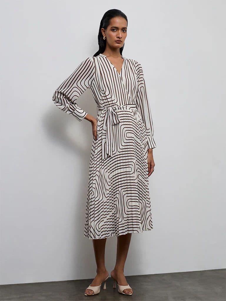 Wardrobe Ivory Geometric Printed A-Line Dress with Belt — photo 2
