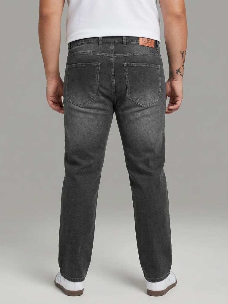 Plus Men's Grey Relaxed Fit Washed Denim Jeans Non-Stretchable — photo 3