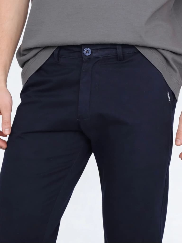 Men's Navy Straight Fit Mid Rise Cotton Casual Chinos Trousers Stretch — photo 5