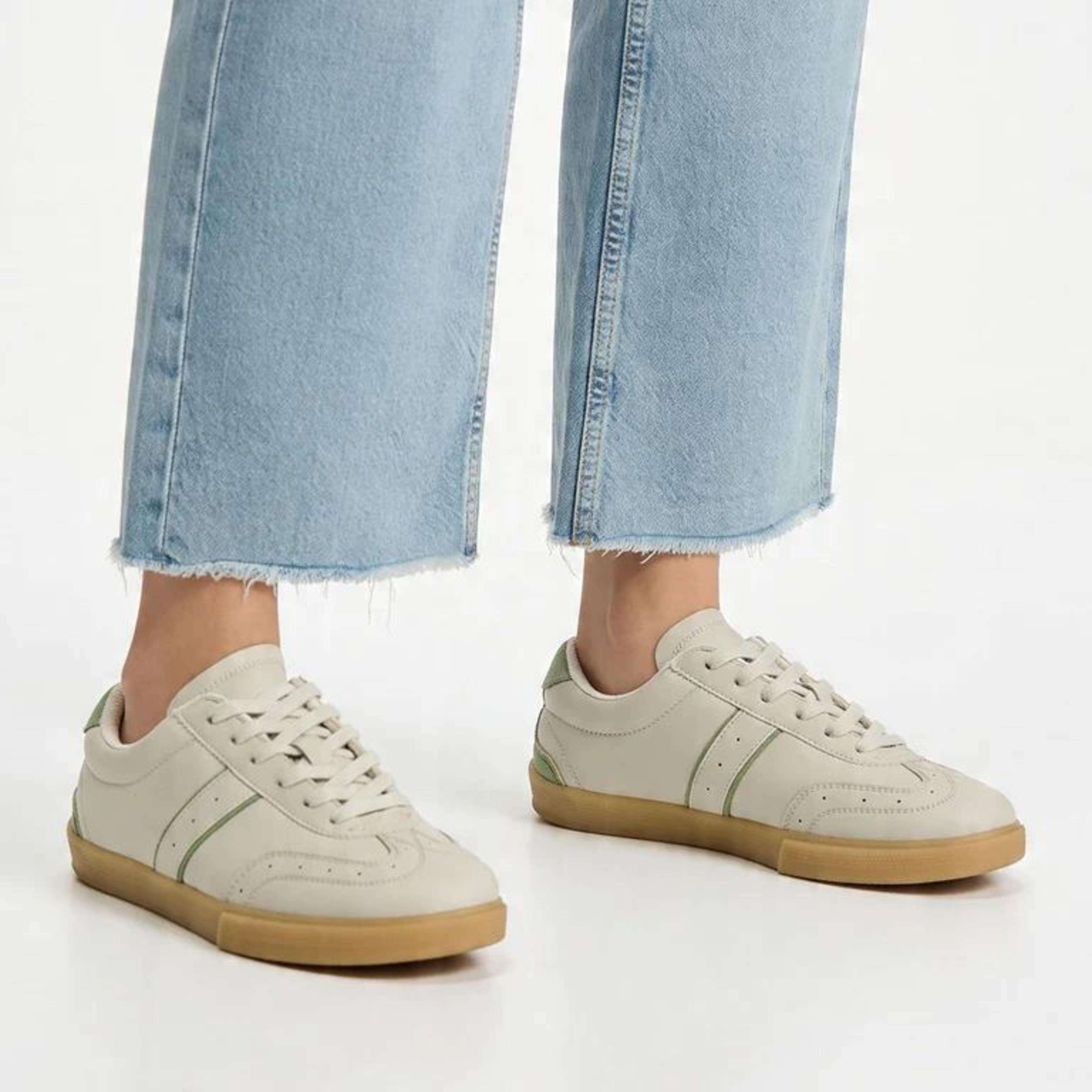 LUNA BLU Ivory Perforated Lace-Up Trainer Sneakers