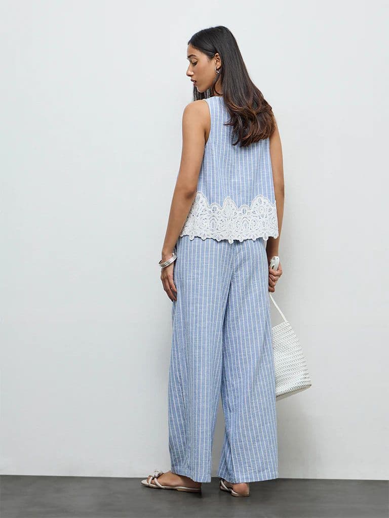 LOV Light Blue Striped High-Rise Cotton Pants — photo 4