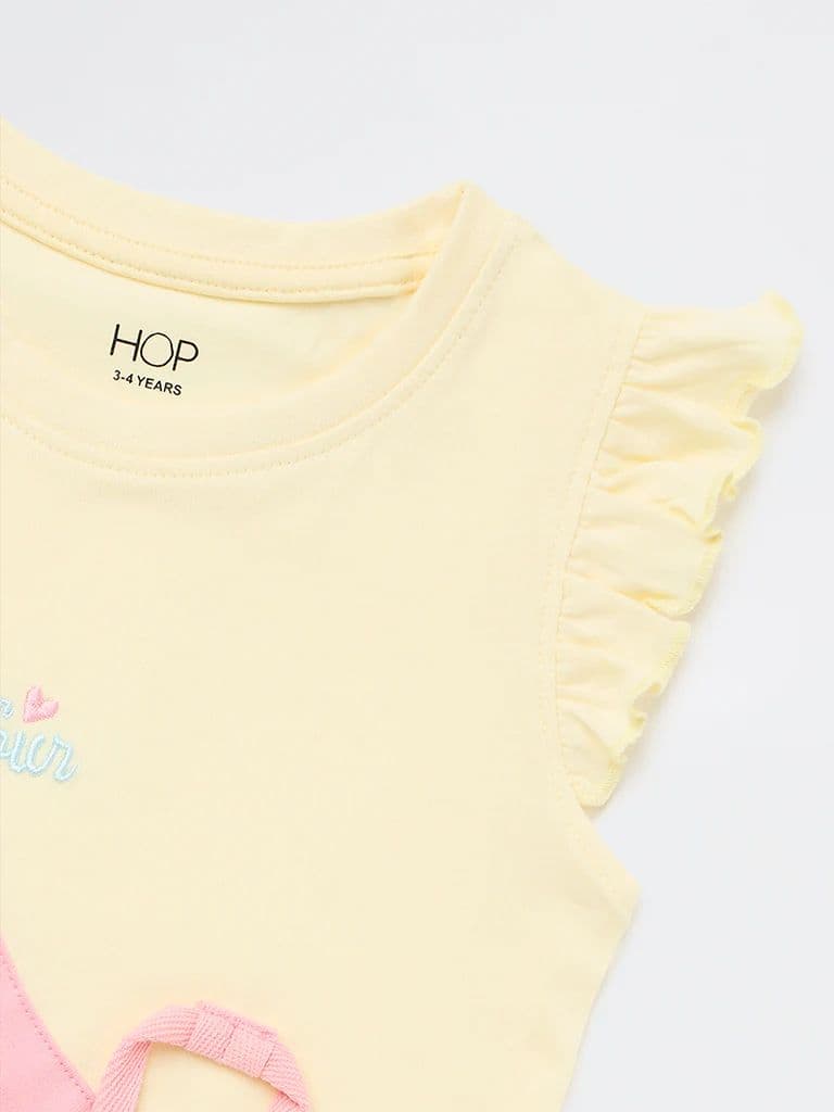 HOP Kids Girls Yellow Pouch Design Cotton Top — photo 5